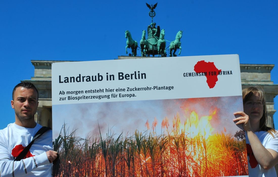 Straßenaktion 2012: Stoppt Landraub!_©GEMEINSAM MIT AFRIKA