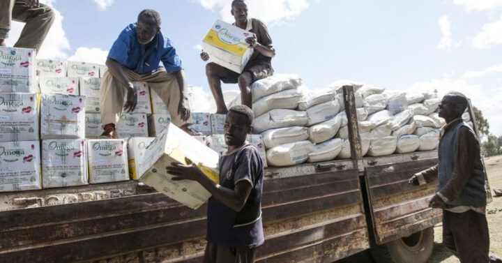Spenden Afrika: Anlieferung der Hilfsgüter im Dorf Ali in Äthiopien._©Menschen für Menschen/Rainer Kwiotek