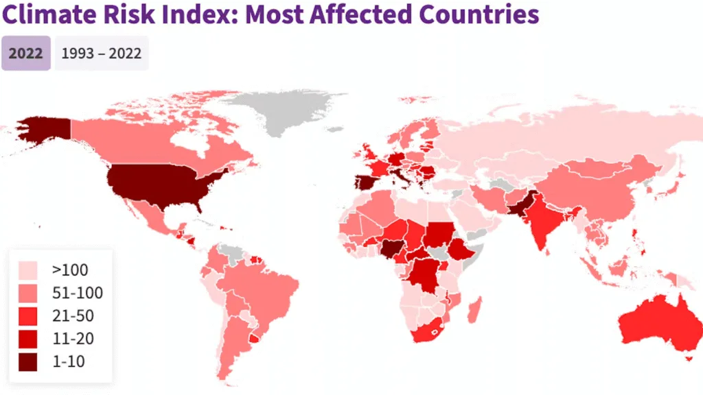 Klimarisiko der Länder auf dem Stand 2022 aus dem Climate Risk Index 2025. ©heute.at